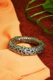 White Finish Tribal Cuff In Sterling Silver