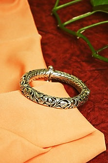 White Finish Tribal Cuff In Sterling Silver