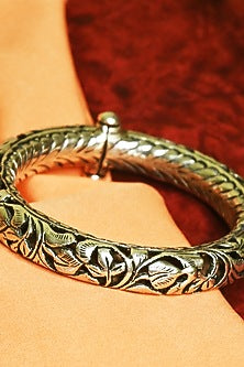 White Finish Tribal Cuff In Sterling Silver