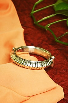 White Finish Tribal Cuff In Sterling Silver