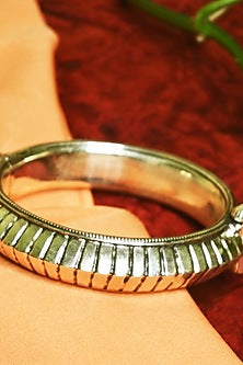 White Finish Tribal Cuff In Sterling Silver