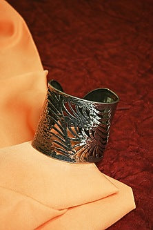 White Finish Turquoise Tribal Cuff In Sterling Silver
