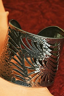 White Finish Turquoise Tribal Cuff In Sterling Silver