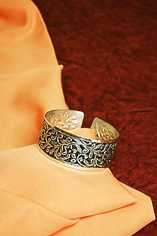 White Finish Tribal Cuff In Sterling Silver