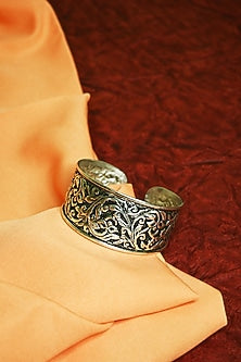 White Finish Tribal Cuff In Sterling Silver