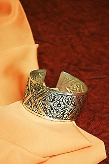 White Finish Tribal Cuff In Sterling Silver