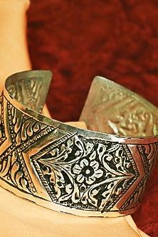 White Finish Tribal Cuff In Sterling Silver