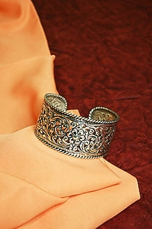 White Finish Tribal Cuff In Sterling Silver