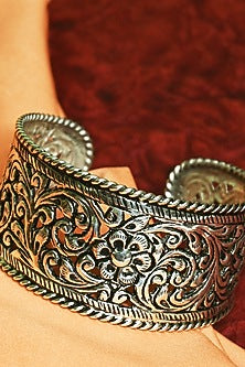 White Finish Tribal Cuff In Sterling Silver