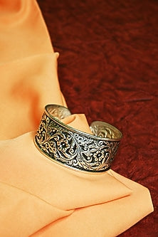 White Finish Tribal Cuff In Sterling Silver