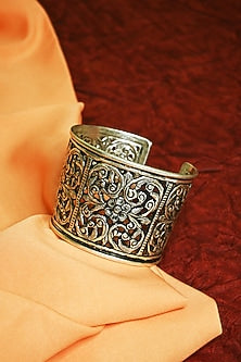 White Finish Tribal Cuff In Sterling Silver