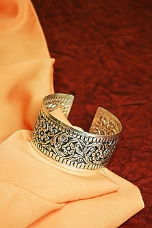 White Finish Tribal Cuff In Sterling Silver