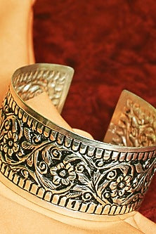 White Finish Tribal Cuff In Sterling Silver