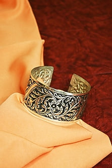 White Finish Tribal Cuff In Sterling Silver