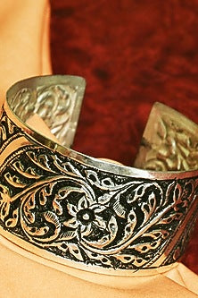 White Finish Tribal Cuff In Sterling Silver