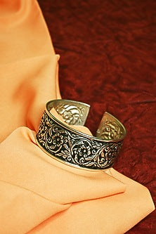 White Finish Tribal Cuff In Sterling Silver