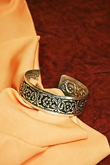 White Finish Tribal Cuff In Sterling Silver