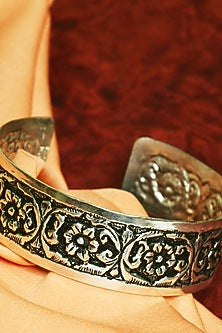 White Finish Tribal Cuff In Sterling Silver