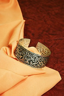 White Finish Tribal Cuff In Sterling Silver