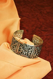 White Finish Tribal Cuff In Sterling Silver