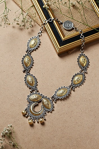 Two-Tone Finish Long Necklace In Sterling Silver