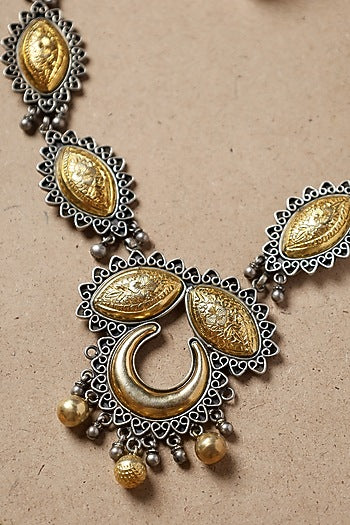 Two-Tone Finish Long Necklace In Sterling Silver