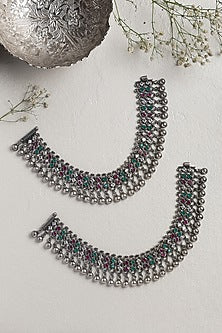 Two-Tone Finish Anklets In Sterling Silver (Set of 2)