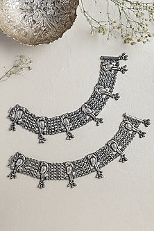 White Finish Peacock Anklets In Sterling Silver (Set of 2)