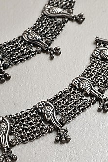 White Finish Peacock Anklets In Sterling Silver (Set of 2)