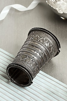 Silver Finish Tribal Cuff In Sterling Silver