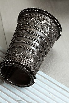 Silver Finish Tribal Cuff In Sterling Silver