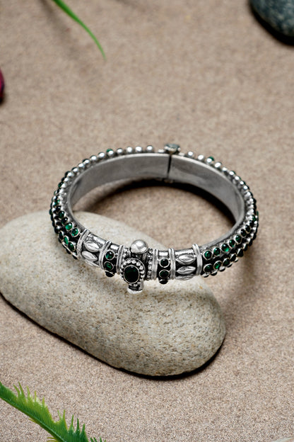 Silver Finish Green Onyx Kada In Sterling Silver