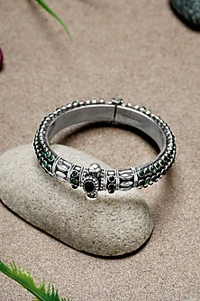 Silver Finish Green Onyx Kada In Sterling Silver