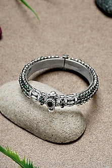 Silver Finish Green Onyx Kada In Sterling Silver