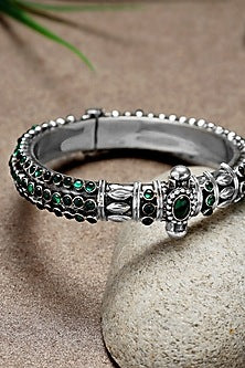 Silver Finish Green Onyx Kada In Sterling Silver