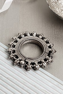 Silver Finish Floral Cuff In Sterling Silver