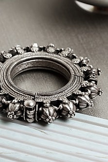 Silver Finish Floral Cuff In Sterling Silver