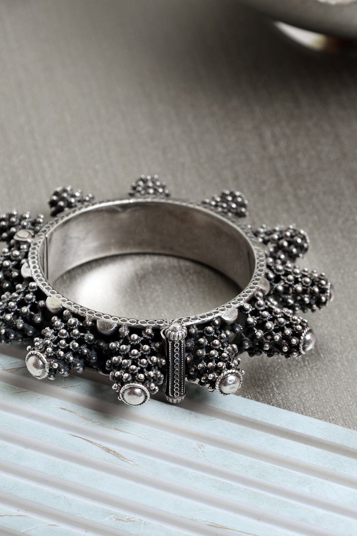 Silver Finish Vintage Kada In Sterling Silver