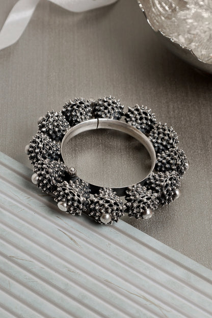 Silver Finish Intricate Kada In Sterling Silver