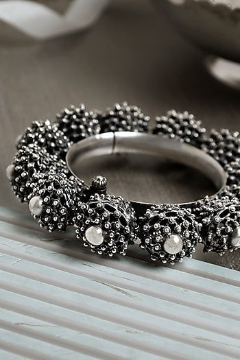 Silver Finish Intricate Kada In Sterling Silver