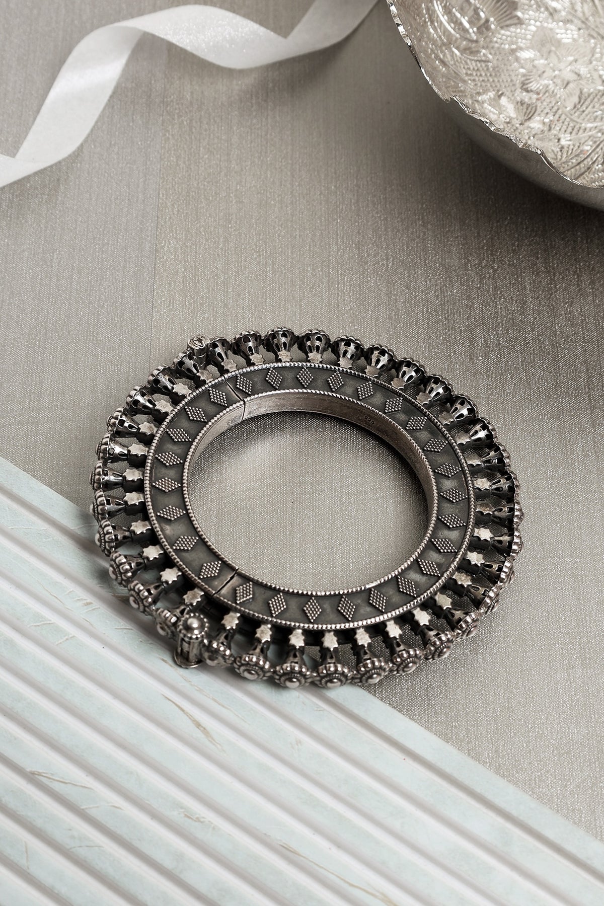 Silver Finish Vintage Kada In Sterling Silver