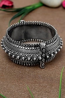 Silver Finish Beaded Kada In Sterling Silver