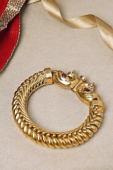 Gold Finish Kundan Polki Shindeshahi Bangle In Sterling Silver