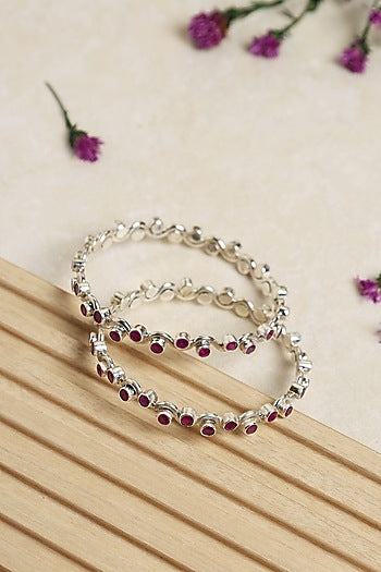 Silver Finish Ruby Bangles In Sterling Silver (Set of 2)
