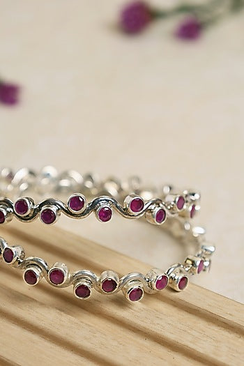 Silver Finish Ruby Bangles In Sterling Silver (Set of 2)