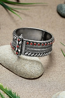 Silver Finish Coral Stone Kada In Sterling Silver