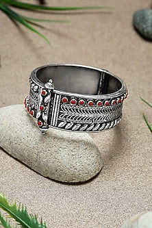 Silver Finish Coral Stone Kada In Sterling Silver