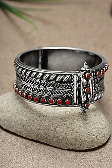 Silver Finish Coral Stone Kada In Sterling Silver