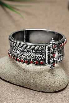 Silver Finish Coral Stone Kada In Sterling Silver