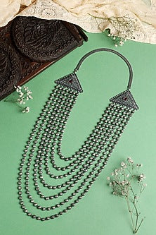White Finish Layered Temple Necklace In Sterling Silver